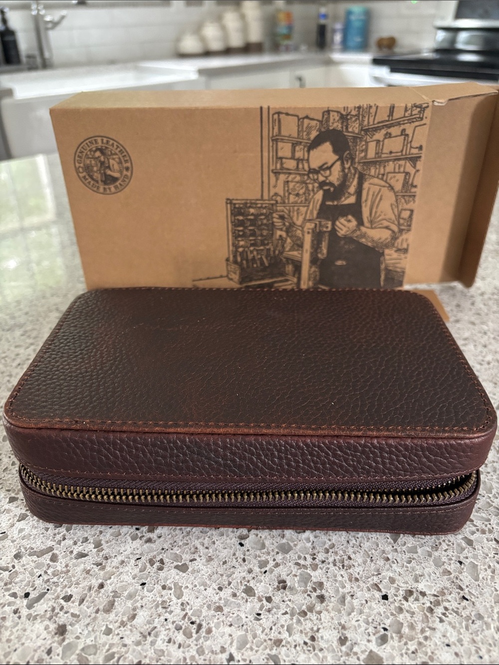 Men's Leather Zippered Travel Case - Dark Brown brand new to hold cords etc
